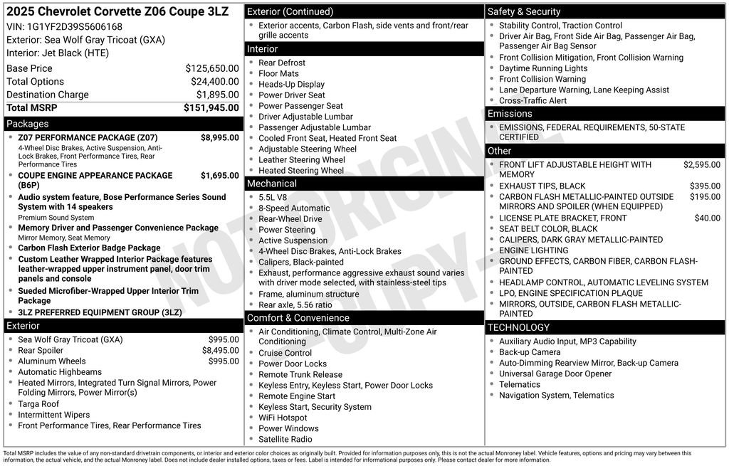 New 2025 Chevrolet Corvette Z06 w/ Z07 Performance Package image 18