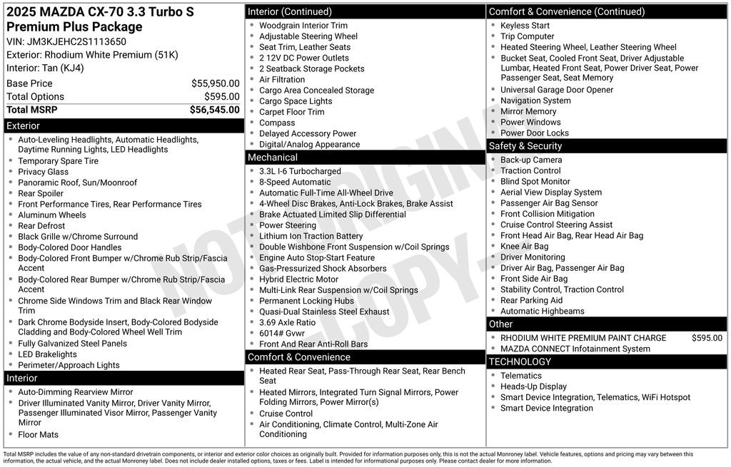 New 2025 MAZDA CX-70 3.3 Turbo S w/ Premium Plus image 6