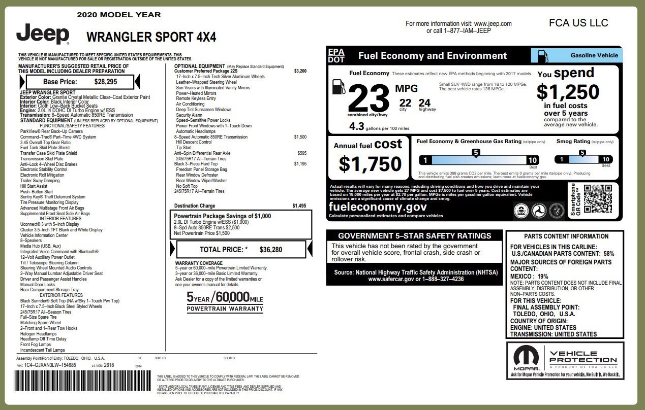 Used 2020 Jeep Wrangler Sport image 3