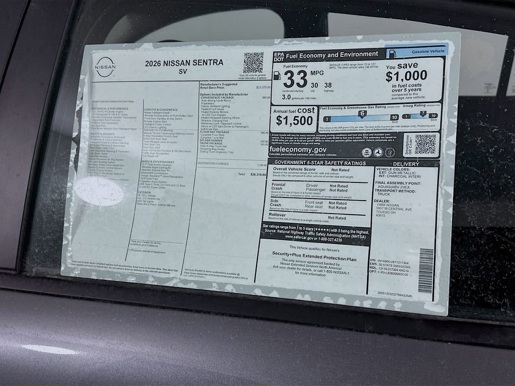 New 2026 Nissan Sentra SV w/ SV Convenience Package image 13