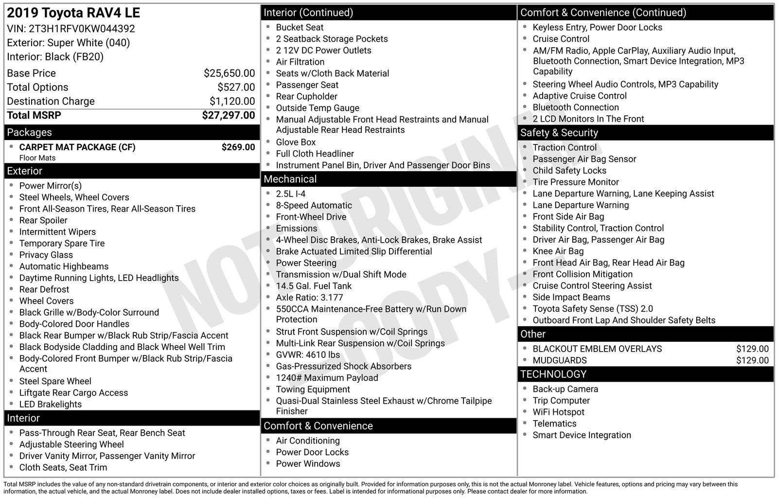 Used 2019 Toyota RAV4 LE w/ Carpet Mat Package image 18