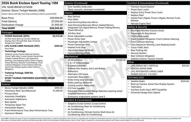 New 2026 Buick Enclave Sport Touring w/ Power Package AWD/4WD image 24