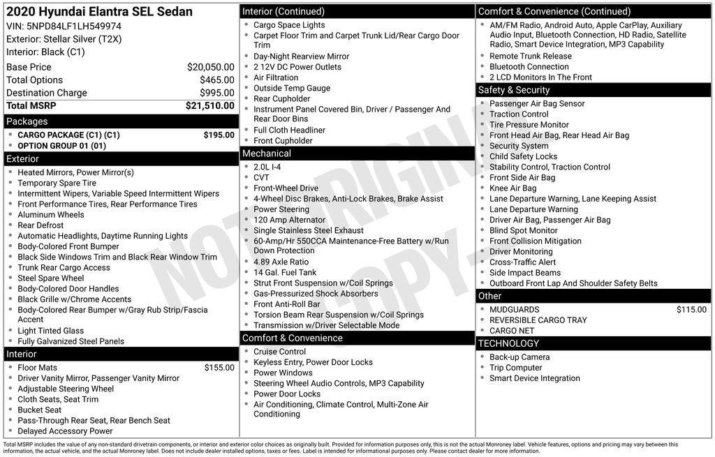 Used 2020 Hyundai Elantra SEL w/ Cargo Package (C1) FWD image 3