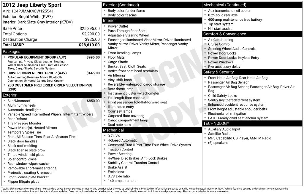 Used 2012 Jeep Liberty Sport w/ Popular Equipment Group AWD/4WD image 6