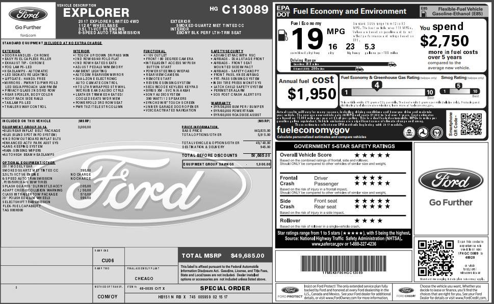 Used 2017 Ford Explorer Limited w/ Equipment Group 301A image 3