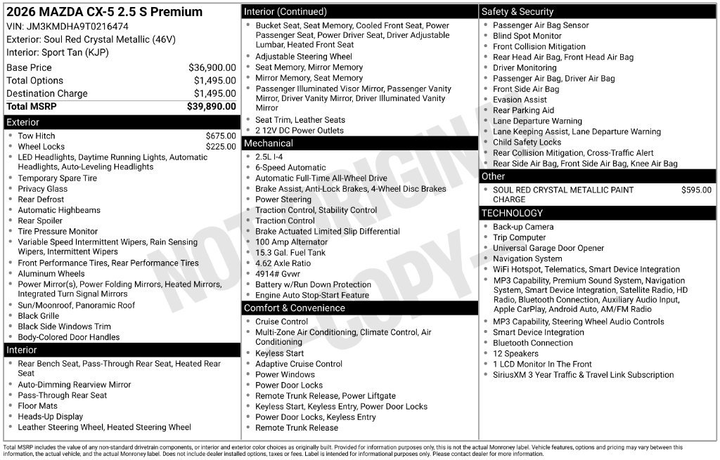 New 2026 MAZDA CX-5 2.5 S w/ Premium Package AWD/4WD image 6