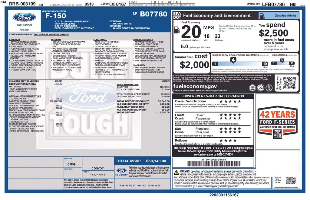 Used 2020 Ford F150 XLT w/ Equipment Group 302A Luxury AWD/4WD image 2