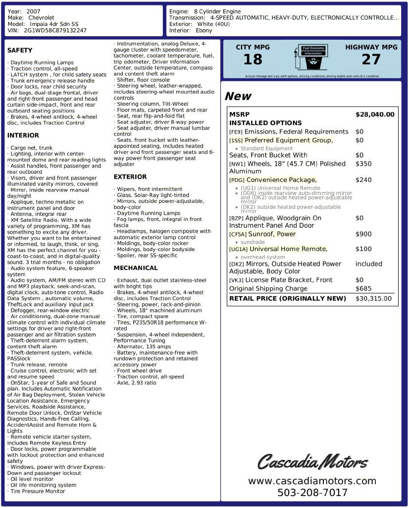 Used 2007 Chevrolet Impala SS w/ Convenience Package image 3