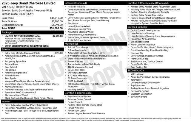 New 2026 Jeep Grand Cherokee Limited w/ Limited Altitude Package AWD/4WD image 6