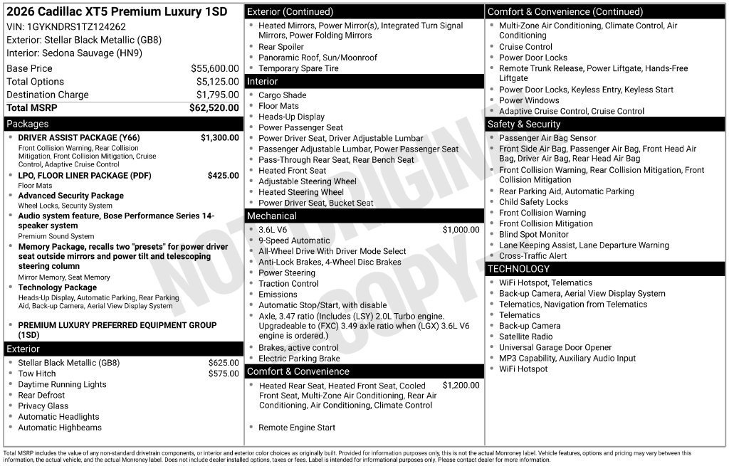 New 2026 Cadillac XT5 Premium Luxury w/ Driver Assist Package AWD/4WD image 4