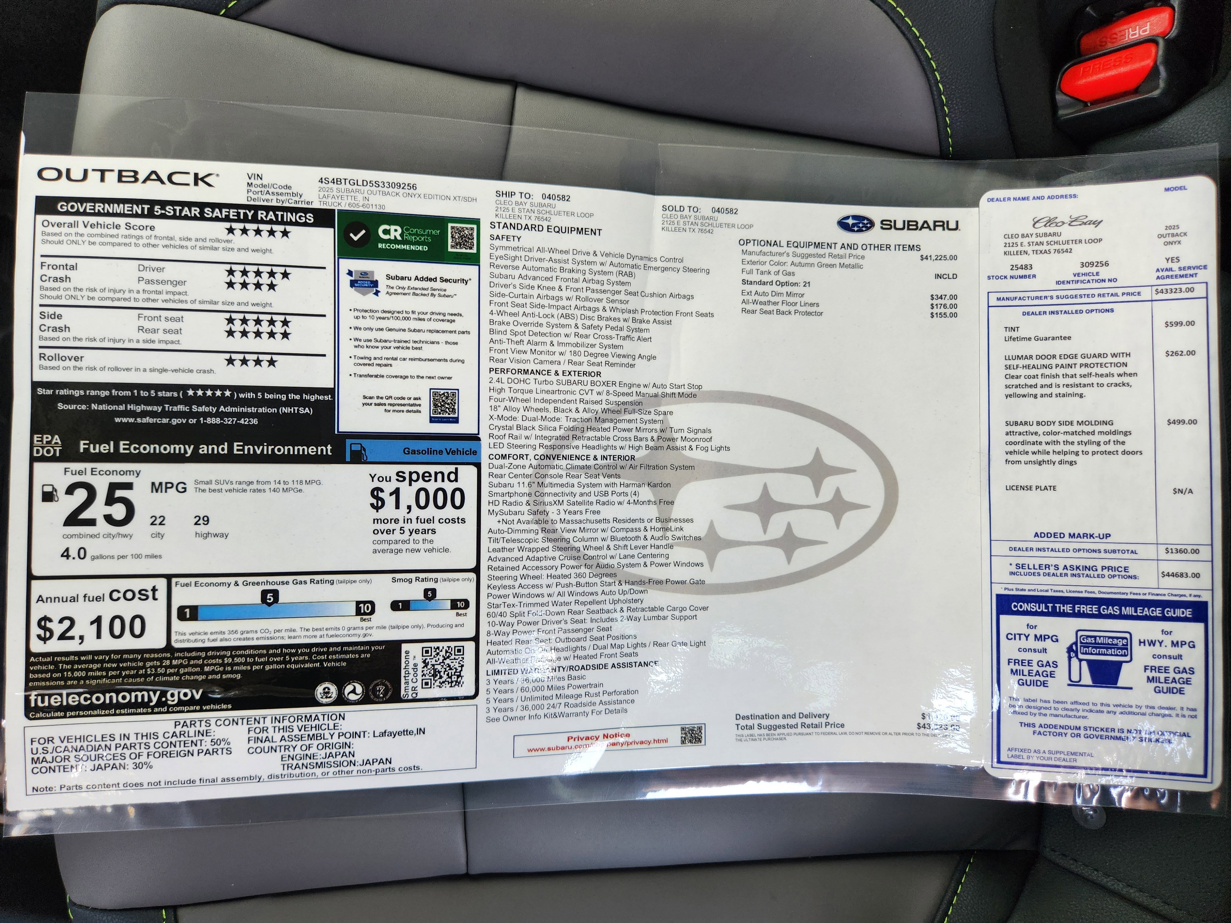 New 2025 Subaru Outback Onyx Edition XT image 37