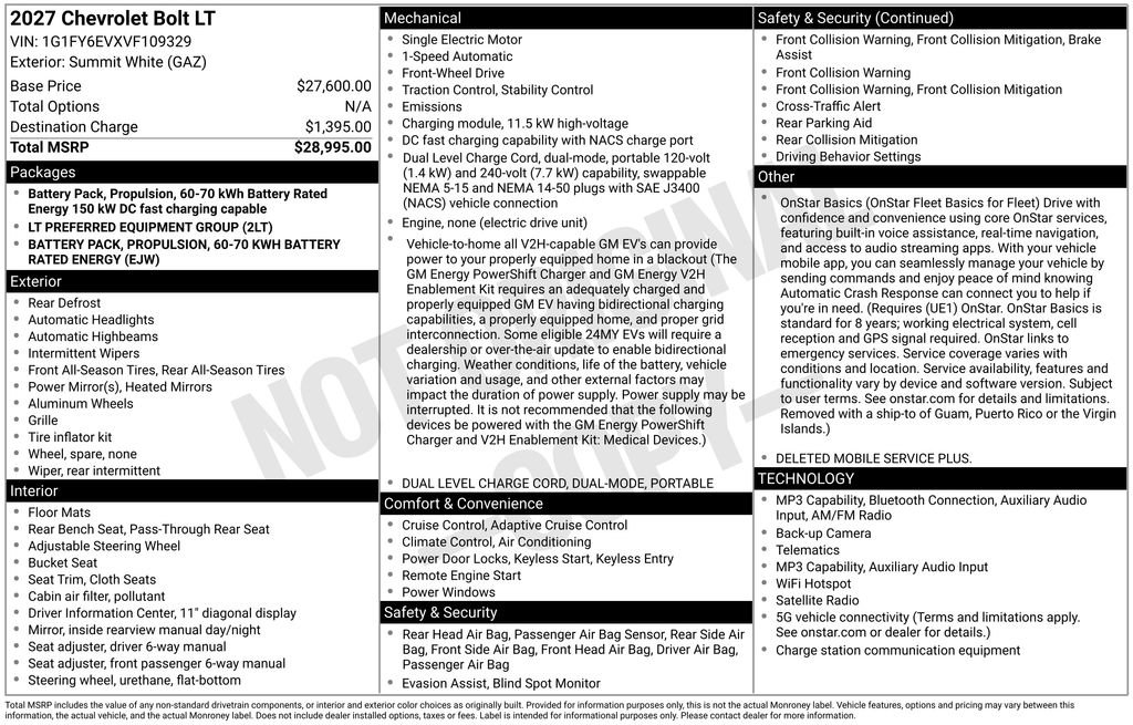 New 2027 Chevrolet Bolt LT FWD image 36