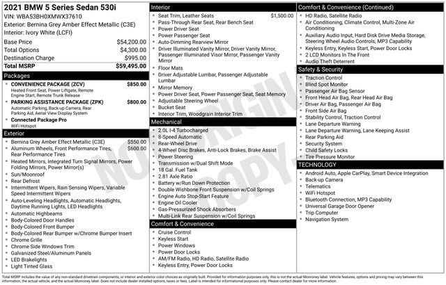 Used 2021 BMW 530i w/ Convenience Package RWD image 33