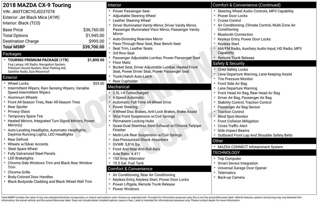 Used 2018 MAZDA CX-9 Touring w/ Touring Premium Package image 3