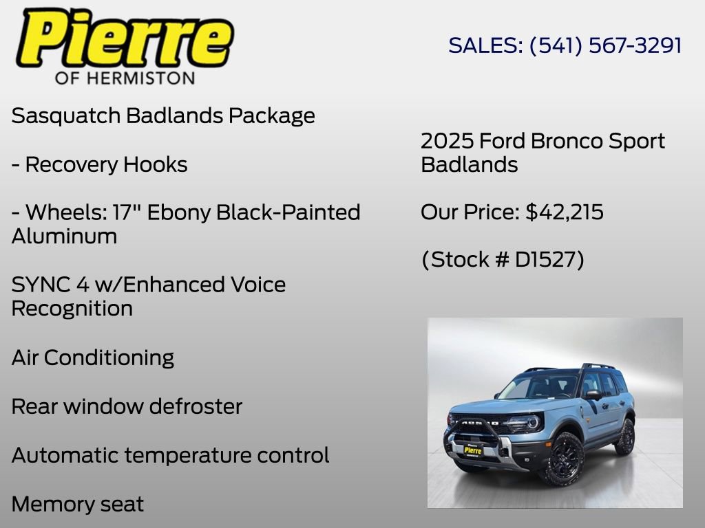 New 2025 Ford Bronco Sport Badlands w/ Sasquatch Badlands Package AWD/4WD image 12