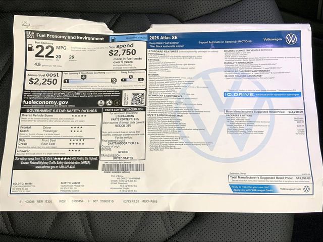 New 2026 Volkswagen Atlas SE image 15