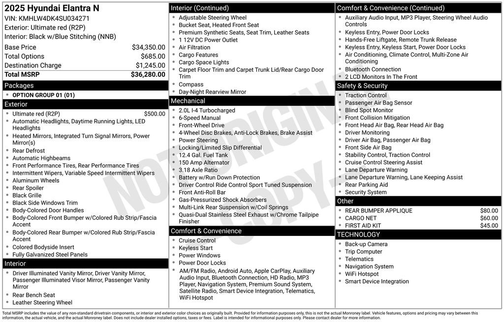 New 2025 Hyundai Elantra N FWD image 21