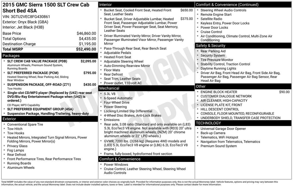 Used 2015 GMC Sierra 1500 SLT w/ SLT Crew Cab Value Package AWD/4WD image 16