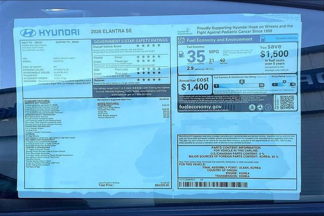 New 2026 Hyundai Elantra SE w/ Cargo Package image 14