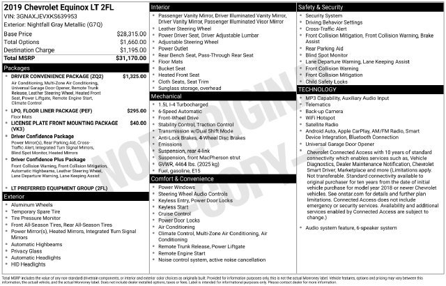 Used 2019 Chevrolet Equinox LT w/ Driver Convenience Package FWD image 25
