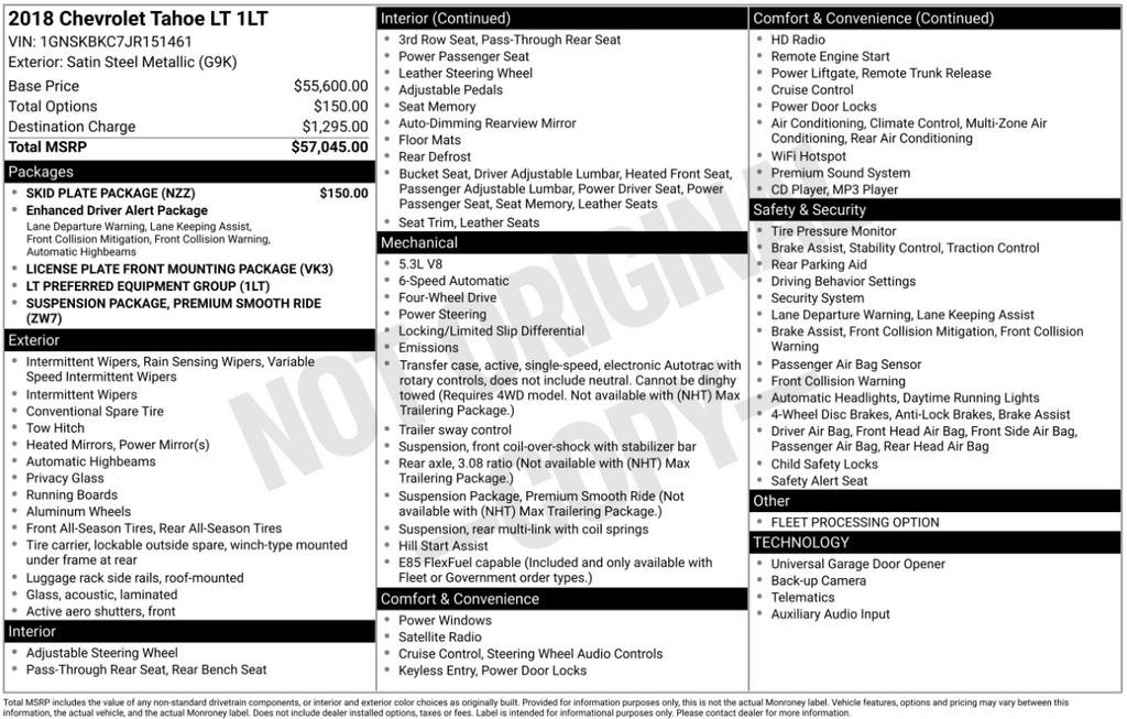 Used 2018 Chevrolet Tahoe LT w/ Skid Plate Package AWD/4WD image 3