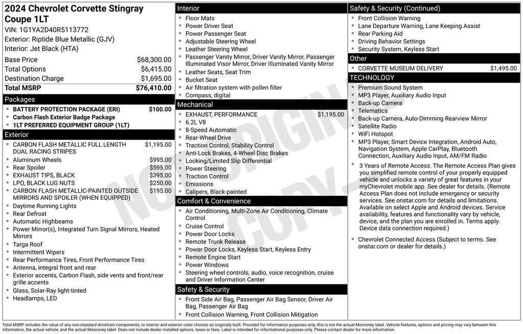 Used 2024 Chevrolet Corvette Stingray Coupe w/ Battery Protection Package RWD image 6