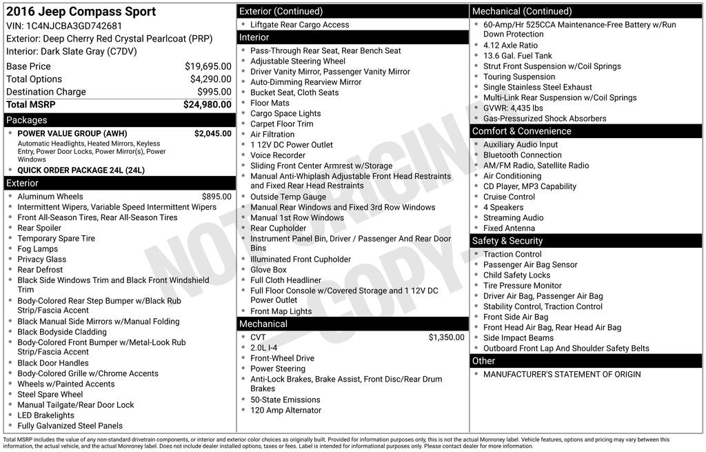 Used 2016 Jeep Compass Sport w/ Power Value Group FWD image 35