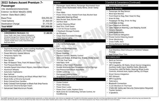Used 2022 Subaru Ascent Premium w/ Convenience Package AWD/4WD image 4