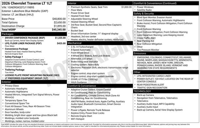New 2026 Chevrolet Traverse LT w/ Driver Confidence Package