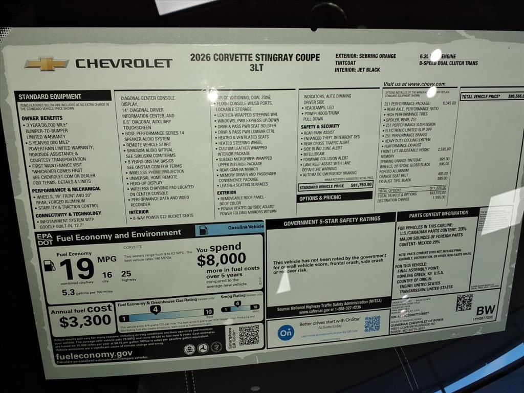 New 2026 Chevrolet Corvette Stingray Premium Cpe w/ Z51 Performance Package image 34