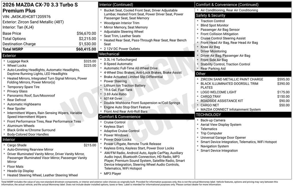New 2026 MAZDA CX-70 3.3 Turbo S w/ Premium Plus AWD/4WD image 3