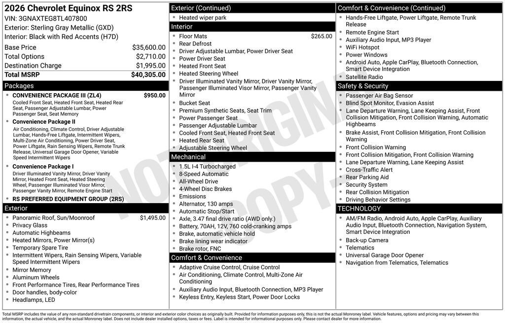 New 2026 Chevrolet Equinox RS w/ Convenience Package III image 11