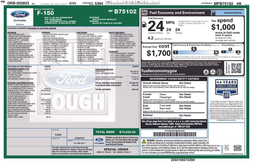 Used 2021 Ford F150 Platinum w/ Equipment Group 701A High image 4