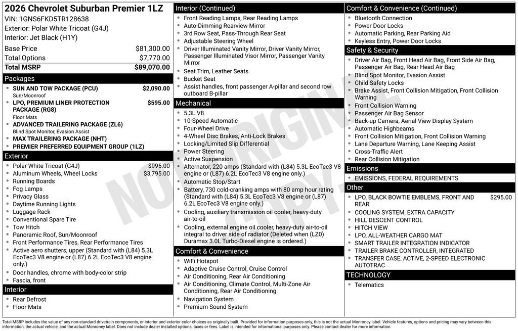 New 2026 Chevrolet Suburban Premier w/ Sun And Tow Package image 8