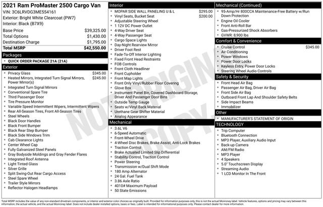 Used 2021 RAM ProMaster 2500 FWD image 9