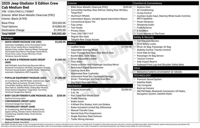 Used 2020 Jeep Gladiator Sport w/ Quick Order Package 24S image 22