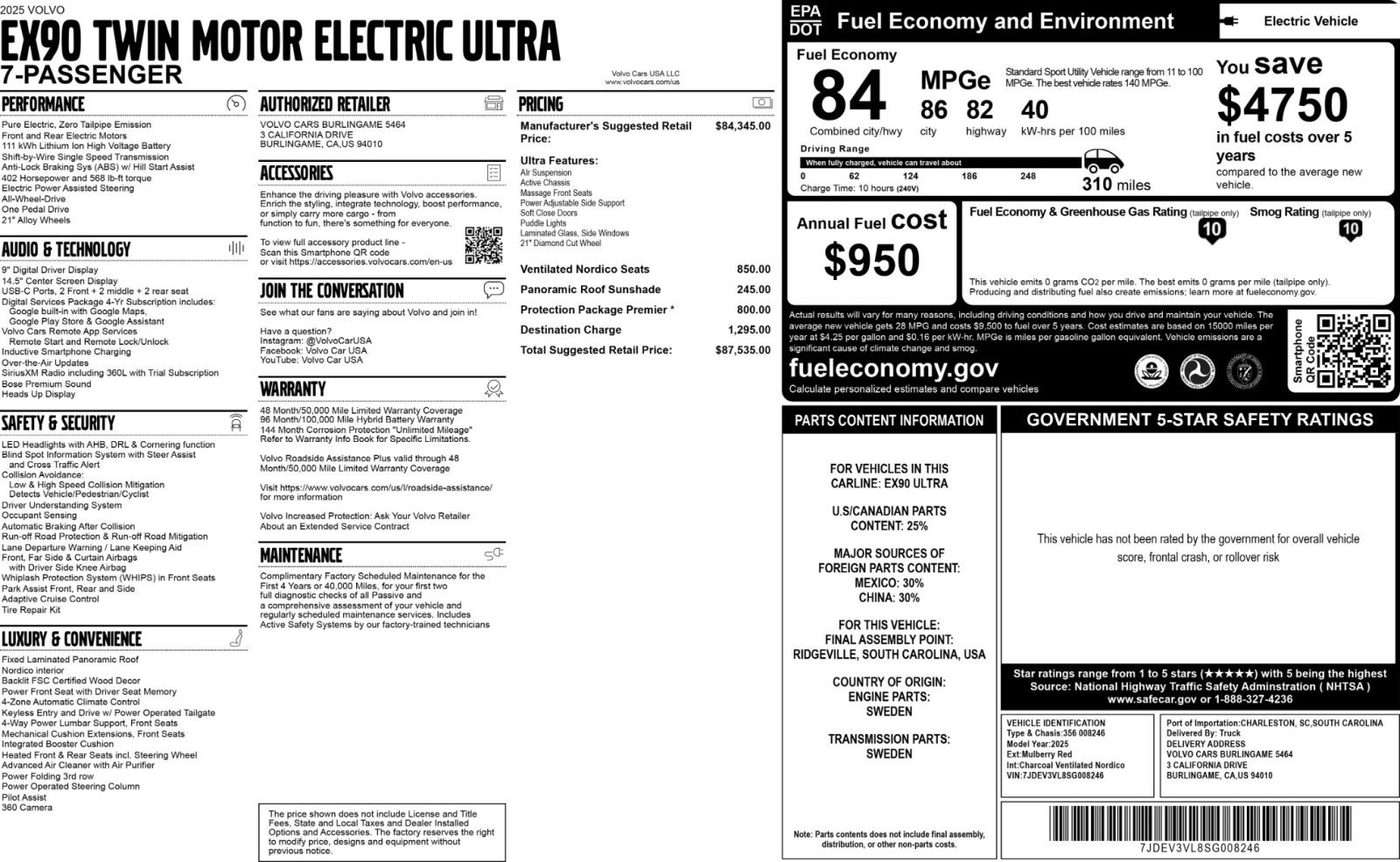 Used 2025 Volvo EX90 Ultra image 58