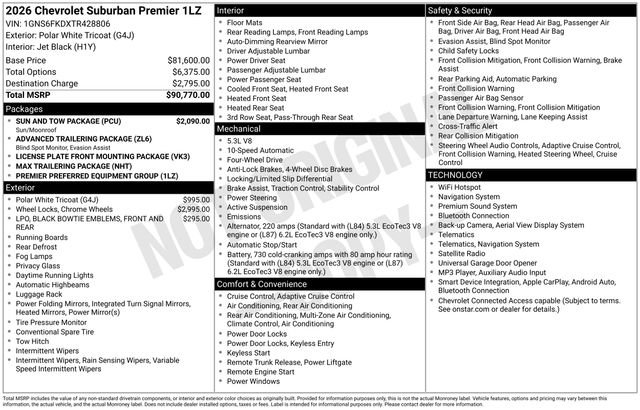 New 2026 Chevrolet Suburban Premier w/ Sun And Tow Package AWD/4WD image 4