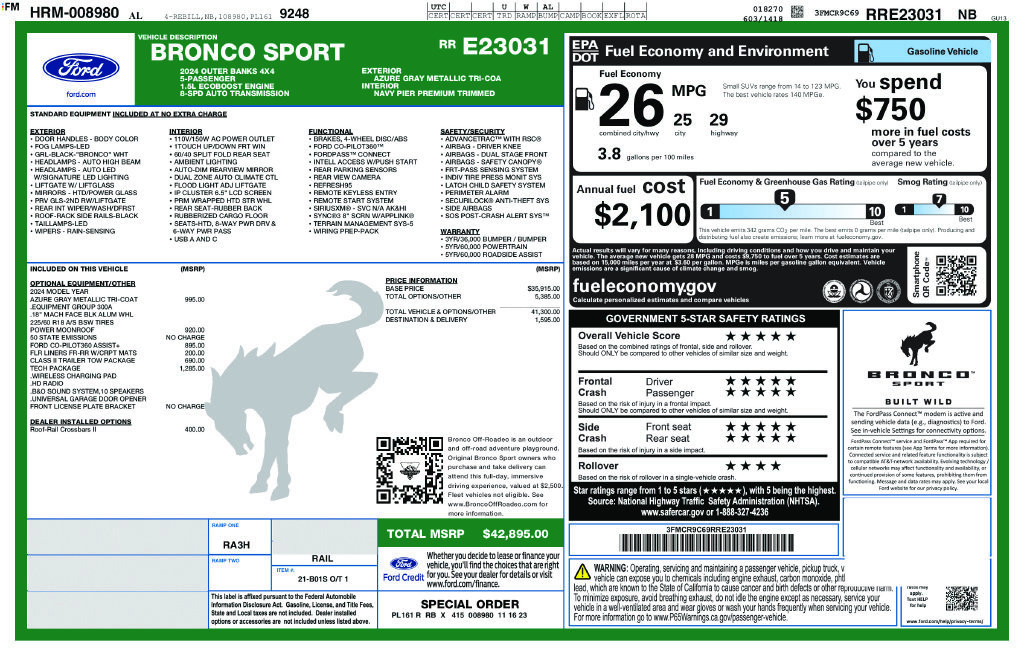 Certified 2024 Ford Bronco Sport Outer Banks w/ Tech Package AWD/4WD image 25