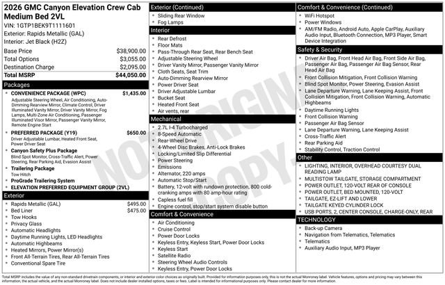 New 2026 GMC Canyon Elevation w/ Convenience Package RWD image 51