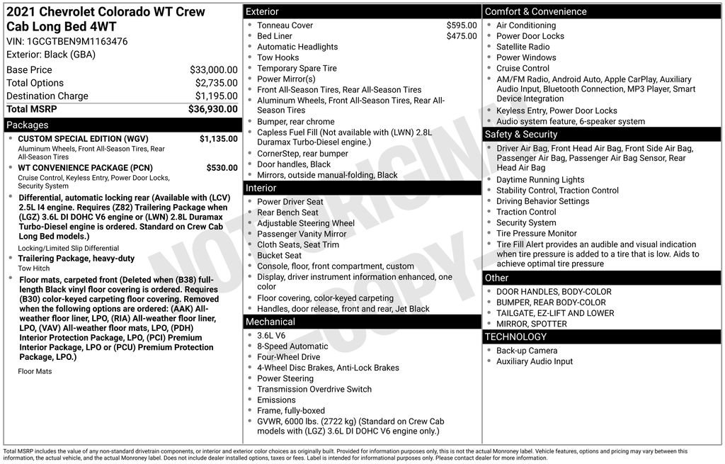 Certified 2021 Chevrolet Colorado W/T w/ Custom Special Edition AWD/4WD image 39