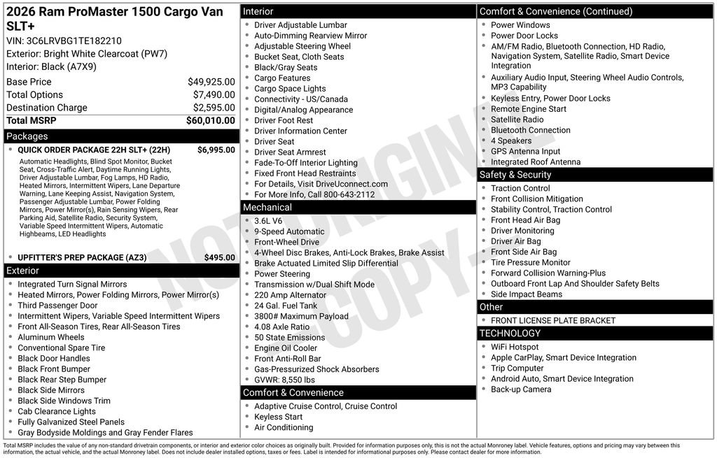 New 2026 RAM ProMaster 1500 w/ Quick Order Package 22H SLT+ FWD image 28