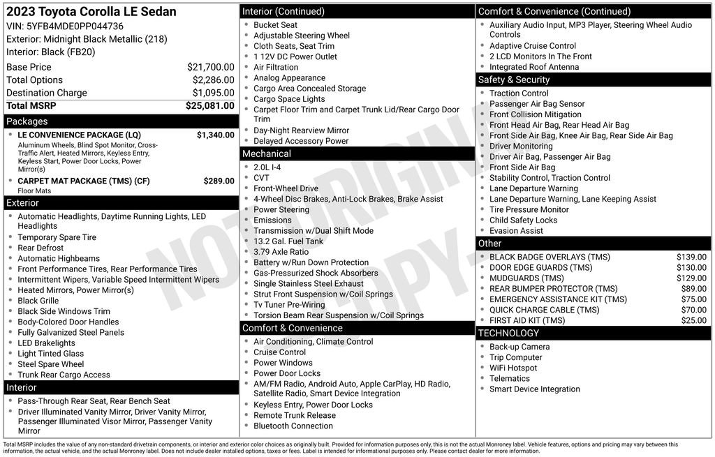 Used 2023 Toyota Corolla LE w/ LE Convenience Package image 17
