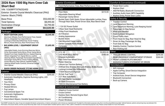 New 2026 RAM 1500 Big Horn w/ Night Edition AWD/4WD image 17