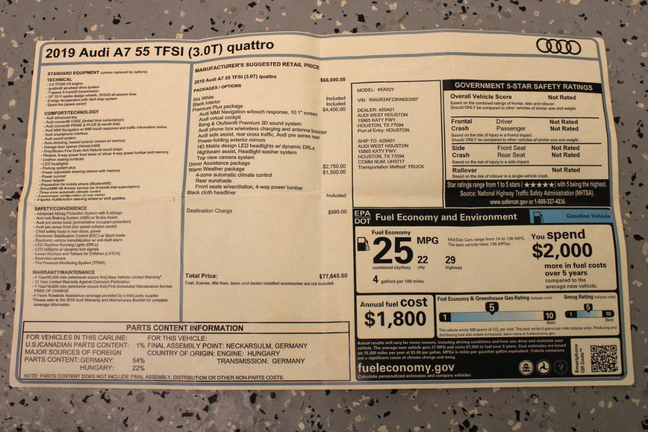 Used 2019 Audi A7 3.0T Premium Plus AWD/4WD image 99