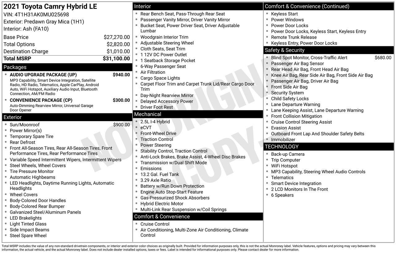 Used 2021 Toyota Camry LE w/ Audio Upgrade Package FWD image 32