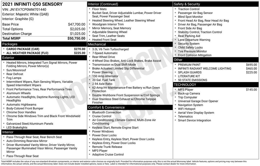 Used 2021 INFINITI Q50 Sensory w/ Cargo Package RWD image 6