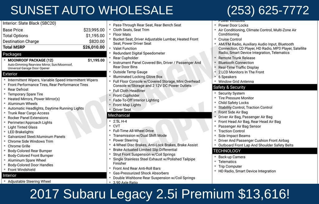 Used 2017 Subaru Legacy 2.5i Premium w/ Moonroof Package AWD/4WD image 42