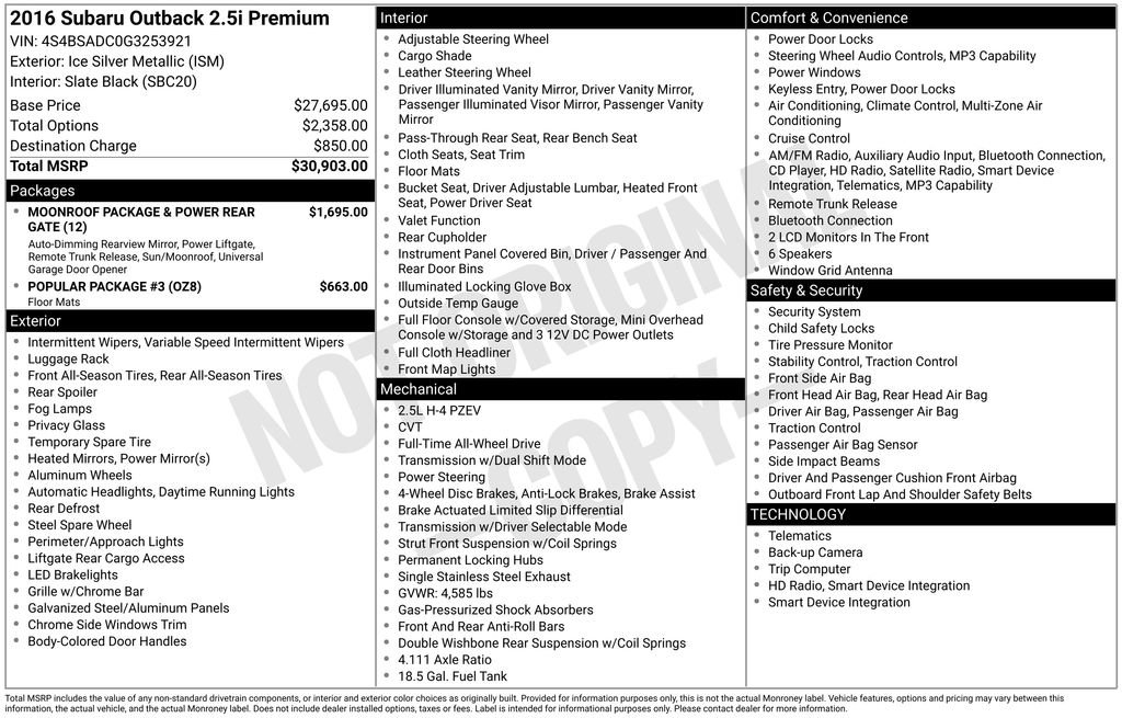Used 2016 Subaru Outback 2.5i Premium image 36