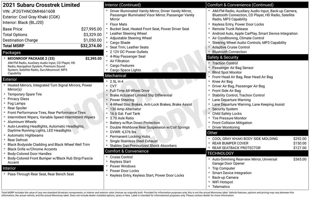 Certified 2021 Subaru Crosstrek 2.5i Limited w/ Moonroof Package 2 AWD/4WD image 8